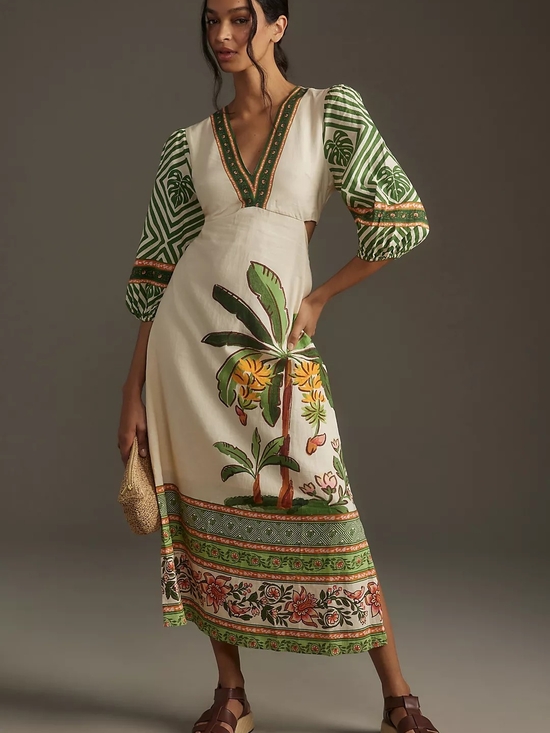 FARM Rio Dresses & Skirts - Farm Rio x Anthropologie Palm V-Neck Midi Dress.